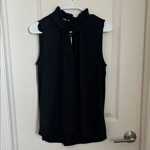 LOFT Black Ruffle Neck Sleeveless Top NWT